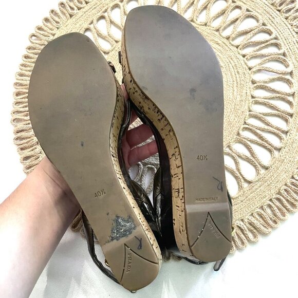 Prada Brown Patent Leather Scalloped Open Toe Wedge Sandals Size EU 40.5 - Picture 4 of 12